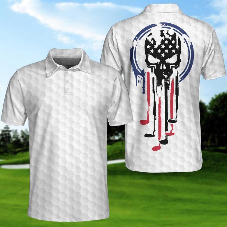 American Skull Golf Clubs Set Short Sleeve White Golf Polo Shirt, Wet Paint American Flag Polo Shirt, Best Golf Shirt For Men Coolspod