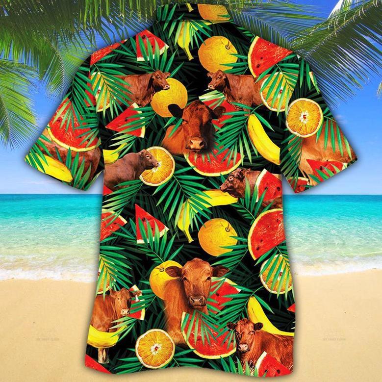 Angus Cattle Tropical Fruits All Over Printed Hawaiian Shirt, Farm Hawaiian Shirt, Farmer Hawaii