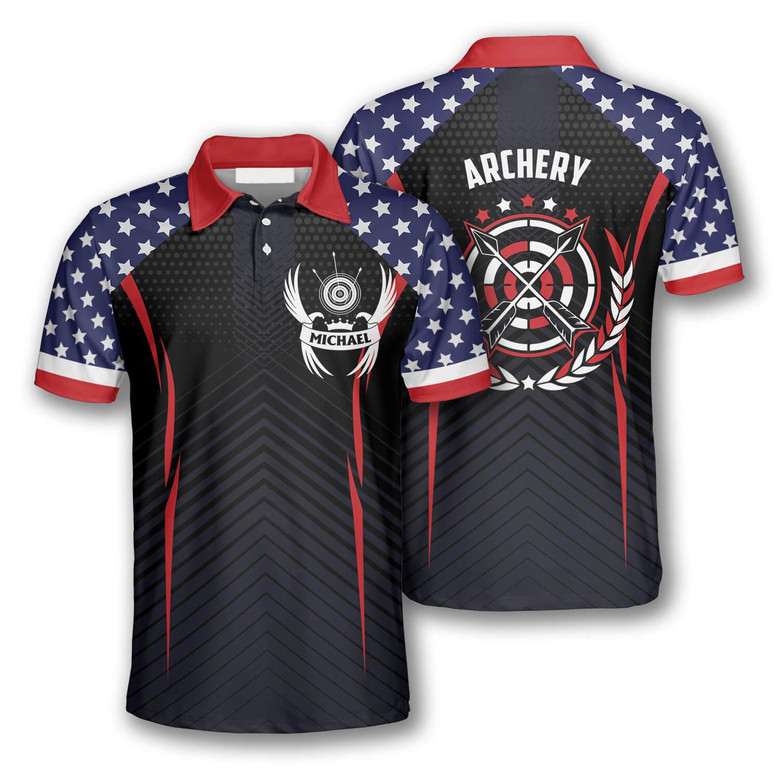 Archery Crown Emblem American Flag Custom Archery Shirts For Men, Gift For Archery Lover