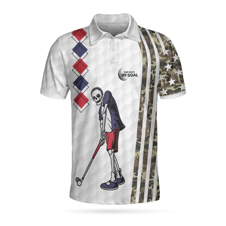 Be Skull And Goal Camouflage Polo Shirt, Your Hole Is My Goal Stripes Pattern Shirt, Camo Golf Shirt For Men Coolspod