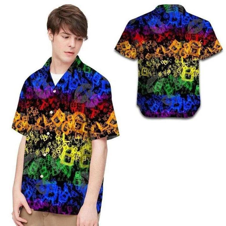 Beach Shirt Hawaii Shirt Lgbt Letters Neon Rainbow , Aloha Shirt