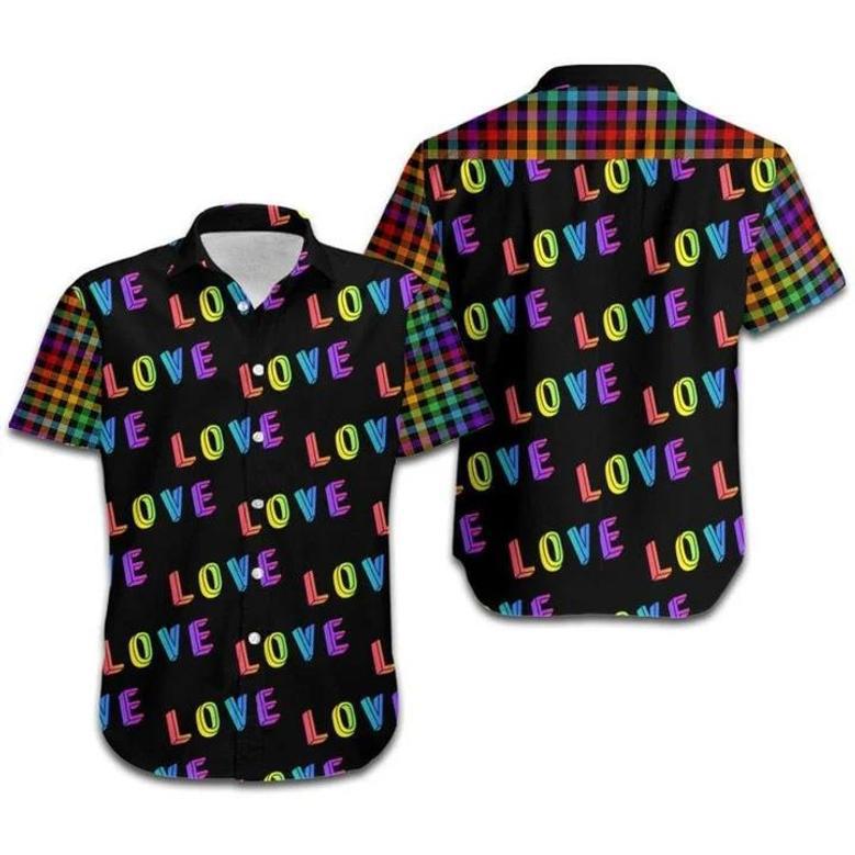 Beach Shirt Hawaiians Lgbt Love Rainbow Plaid Pattern , Aloha Shirt, Pride Clothing