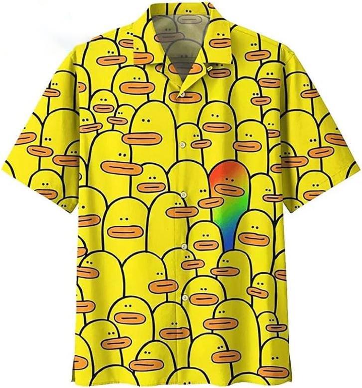 Beach Shirt Yellow Duck Lgbtq Hawaiian Shirt Funny Duck Hawaii Shirts Duck Gifts Pride Gifts , Aloha Shirt