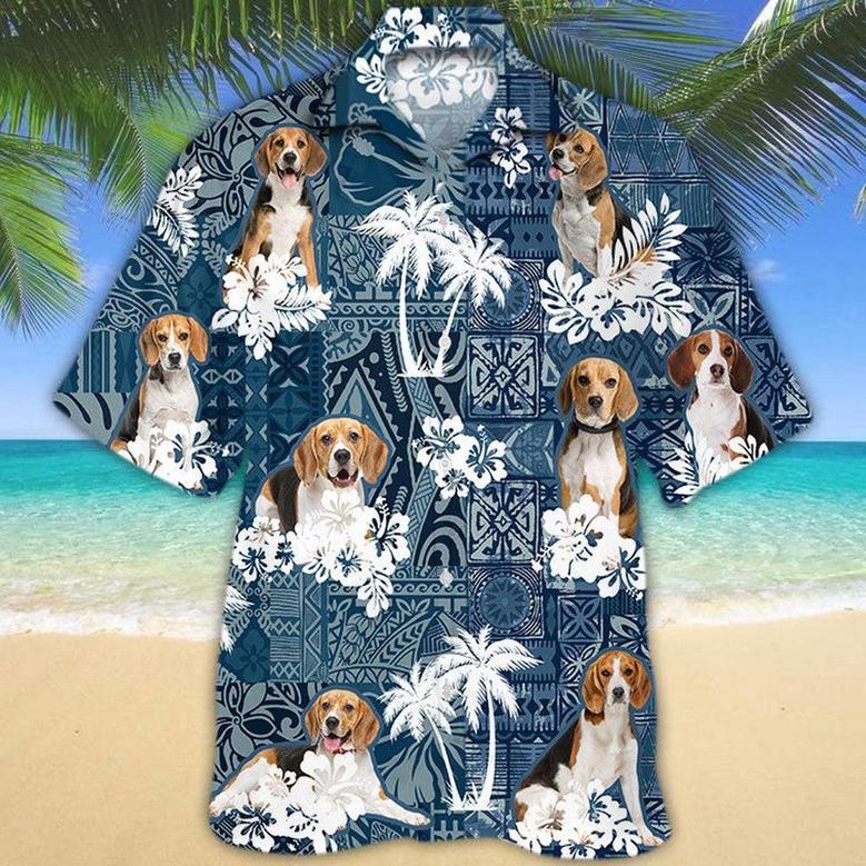 Beagle Hawaiian Tropical Plants Pattern Blue And White All Over Printed Hawaiian Shirt, Farm Hawaiian Shirt, Farmer Hawaii