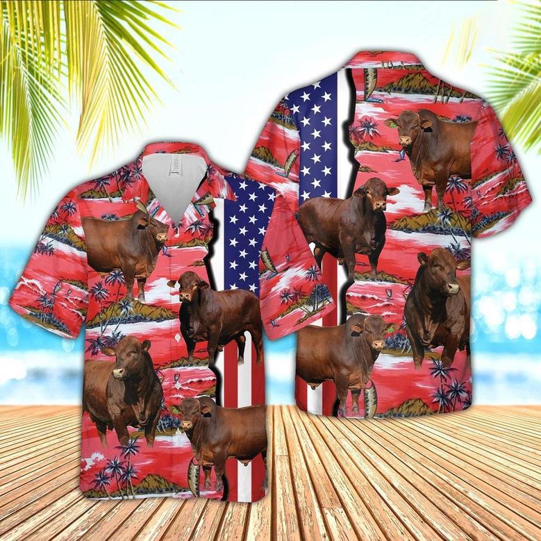 Beefmaster American Flag Farming Hawaiian Shirt, Farm Hawaiian Shirt, Farmer Hawaii