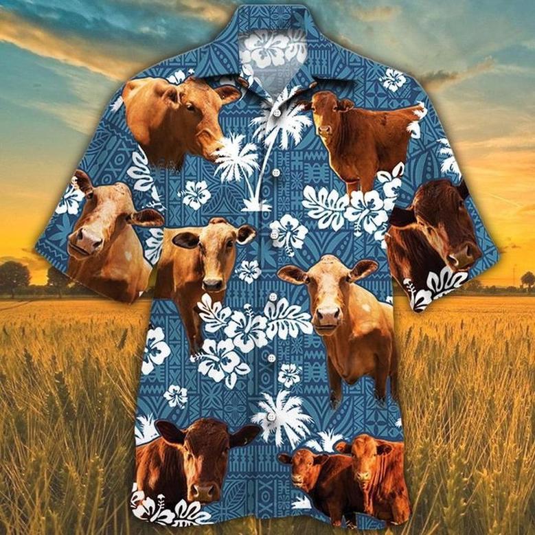 Beefmaster Cattle Blue Tribal All Over Printed Hawaiian Shirt, Farm Hawaiian Shirt, Farmer Hawaii