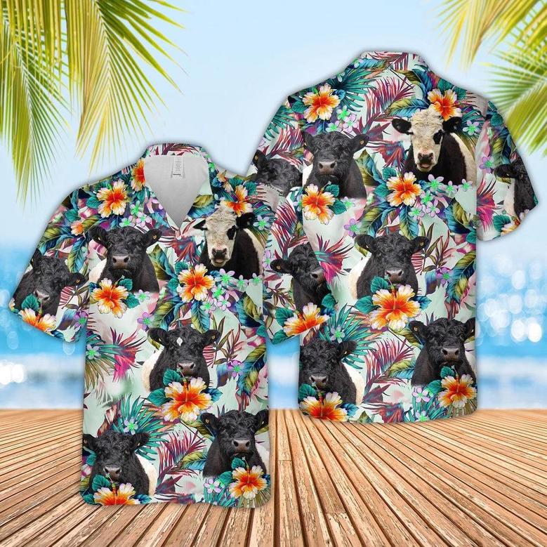 Belted Galloway Cows With Flowers Hawaiian Shirt, Farm Hawaiian Shirt, Farmer Hawaii