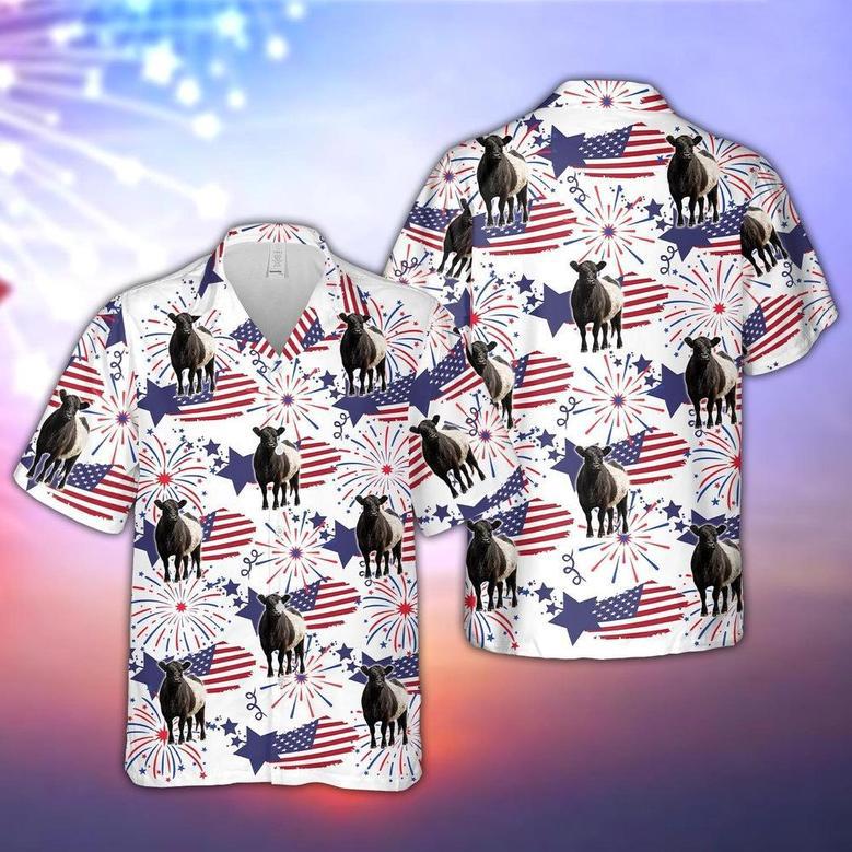 Belted Galloway Happy Firework Flag Hawaiian Shirt, Farm Hawaiian Shirt, Farmer Hawaii