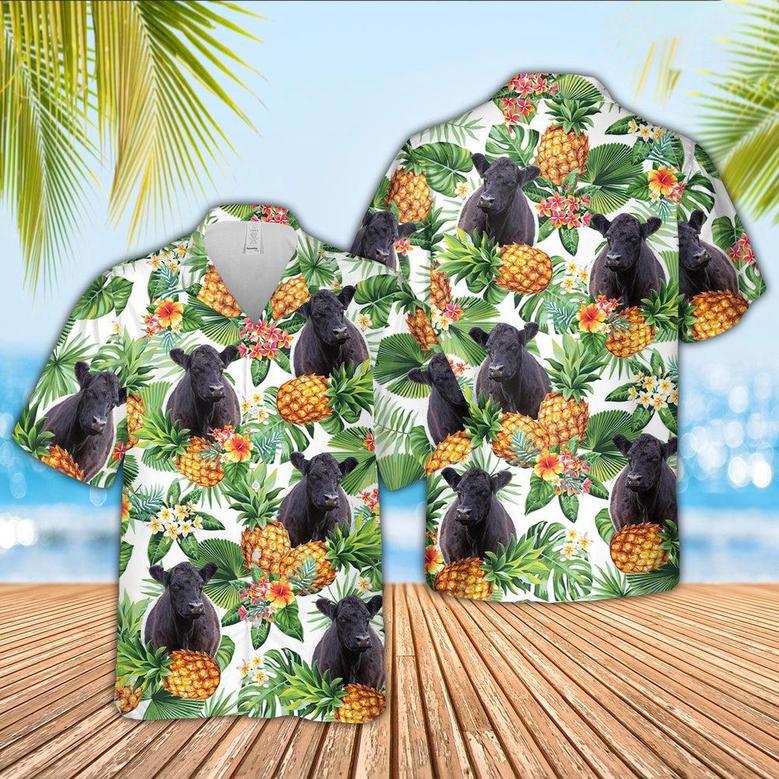 Belted Galloway Pineapple Pattern Hawaiian Shirt, Farm Hawaiian Shirt, Farmer Hawaii