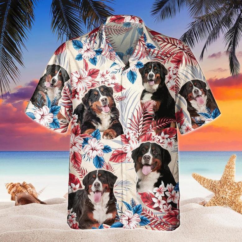 Bernese Mountain Dog United States Flag Hawaiian Flowers All Over Printed Hawaiian Shirt, Farm Hawaiian Shirt, Farmer Hawaii