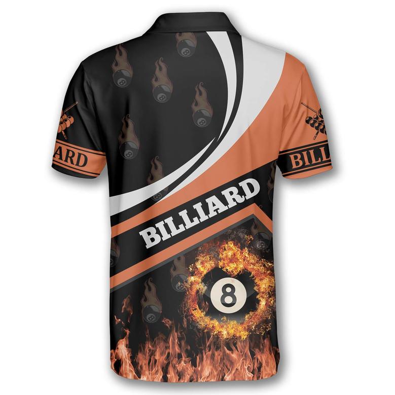 Billiard Fire Flame Orange Style Custom Billiard Shirts For Men, Custom Billiard Shirts For Team, Men's Billiard Polo Shirts