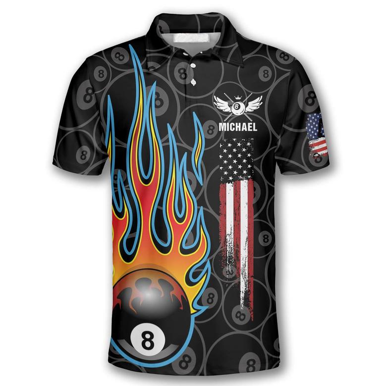 Billiards Pool Flame 8 Ball Usa Flag Custom Billiard Shirts For Men