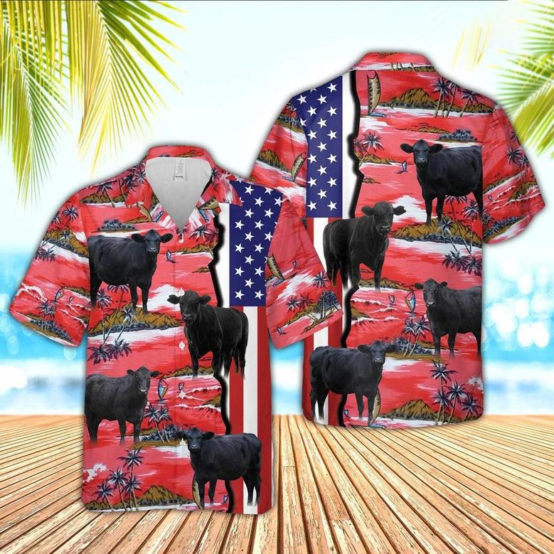 Black Angus American Flag Farming Hawaiian Shirt, Farm Hawaiian Shirt, Farmer Hawaii