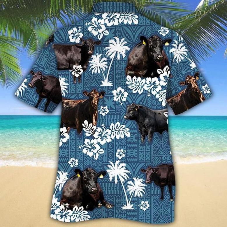 Black Angus Blue Tribal All Over Printed Hawaiian Shirt, Farm Hawaiian Shirt, Farmer Hawaii