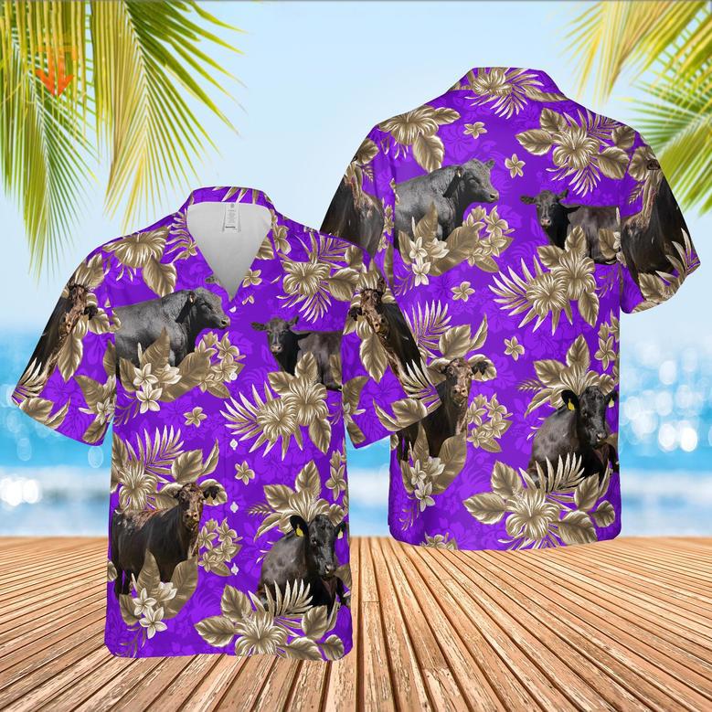 Black Angus Cattle Lovers Aloha Pattern All Over Printed Hawaiian Shirt