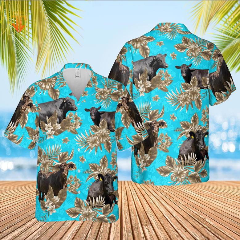 Black Angus Cattle Lovers Aloha Pattern All Over Printed Hawaiian Shirt