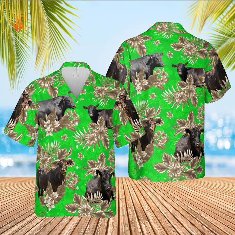 Black Angus Cattle Lovers Aloha Pattern All Over Printed Hawaiian Shirt