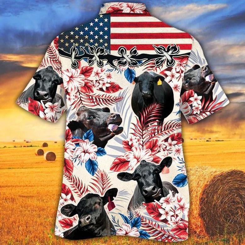 Black Angus Cattle Lovers American Flag Hawaiian Shirt, Unisex Print Aloha Short Sleeve Casual Shirt