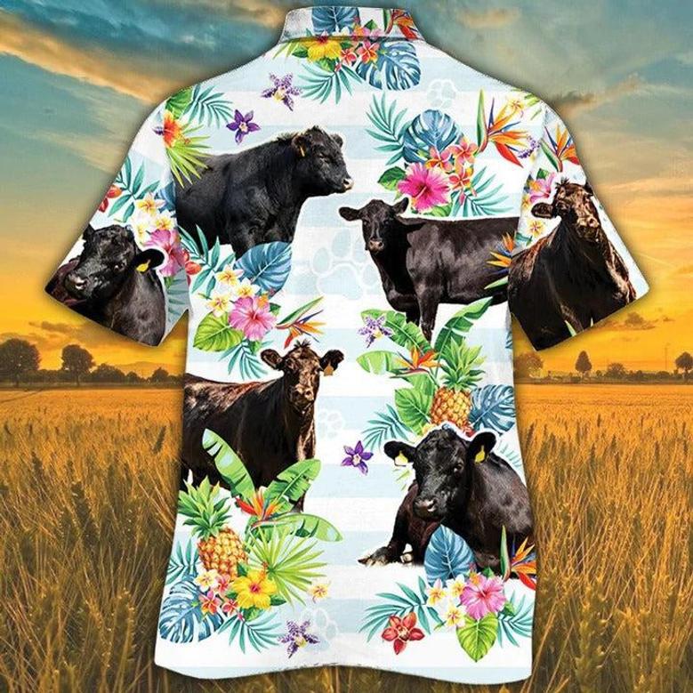 Black Angus Cattle Lovers Tropical Flower Hawaiian Shirt, Cow Aloha Short Sleeve Casual Hawaiian Shirt