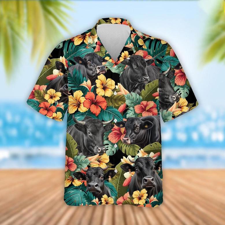 Black Angus Cattle Tropical Flowers Hawaiian Shirt, Farm Hawaiian Shirt, Farmer Hawaii