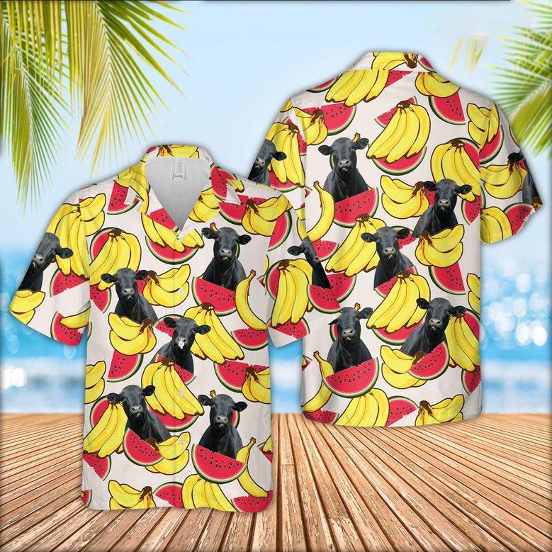 Black Angus Face Fruit Pattern Hawaiian Shirt, Farm Hawaiian Shirt, Farmer Hawaii