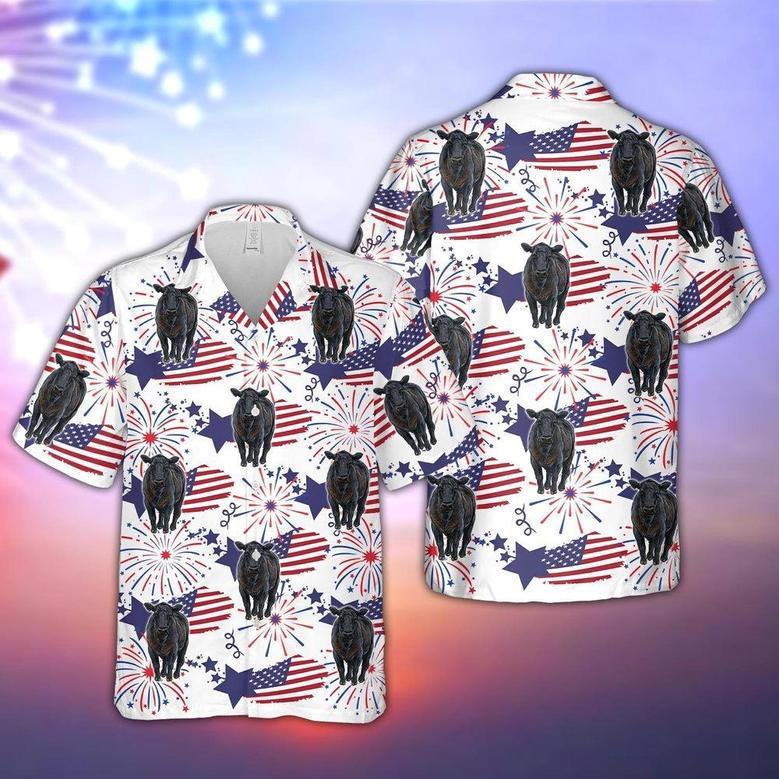 Black Angus Happy Firework Flag Hawaiian Shirt, Farm Hawaiian Shirt, Farmer Hawaii