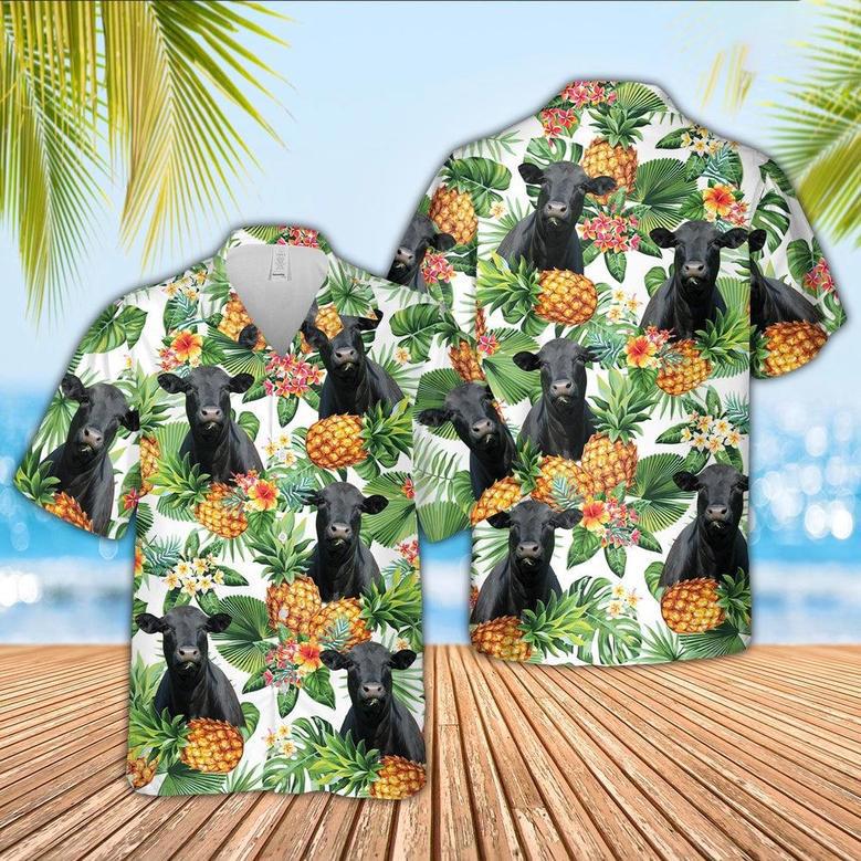 Black Angus Pineapple Pattern Hawaiian Shirt, Farm Hawaiian Shirt, Farmer Hawaii