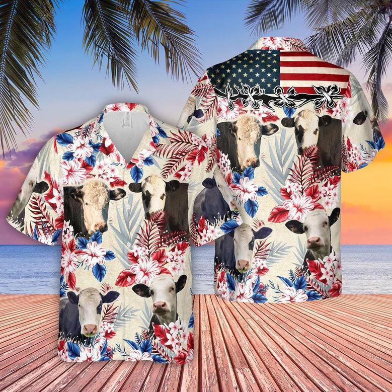 Black Baldy Pattern Us Flag Hawaiian Shirt, Farm Hawaiian Shirt, Farmer Hawaii