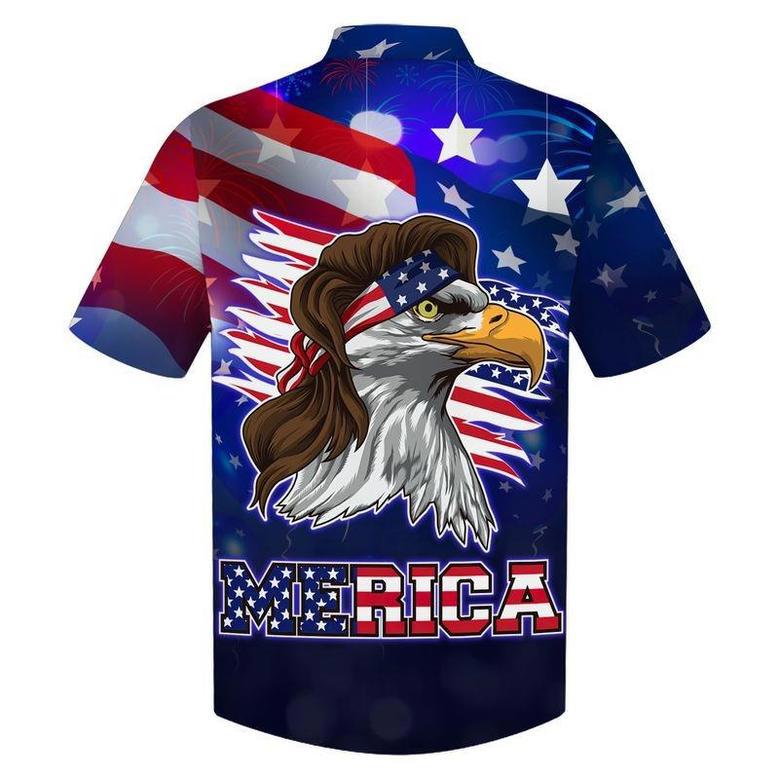 Blue Merican Hawaiian Shirt With Eagle, Independence Day Hawaii Aloha Beach Shirt For Father