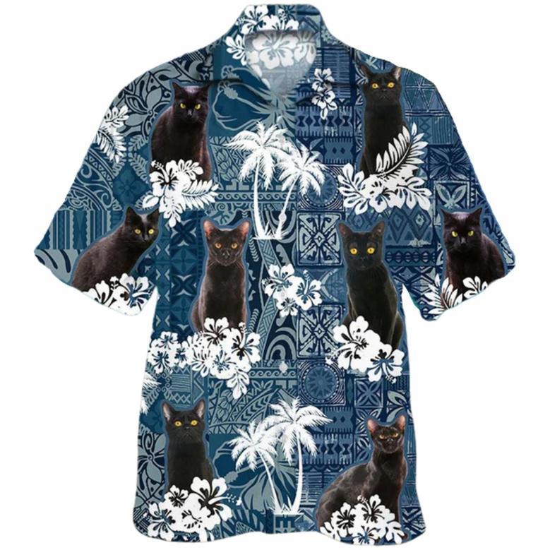 Bombay Hawaiian Shirt For Summer, Black Cat Hawaiian Shirt, Hawaii Cat Shirt, Animal Hawaii Shirt