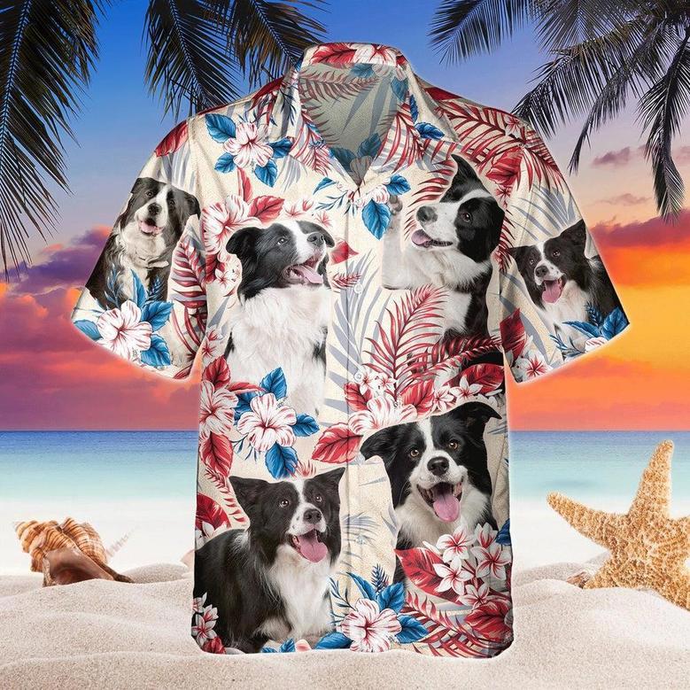 Border Collie Dog United States Flag Hawaiian Flowers All Over Printed Hawaiian Shirt, Farm Hawaiian Shirt, Farmer Hawaii