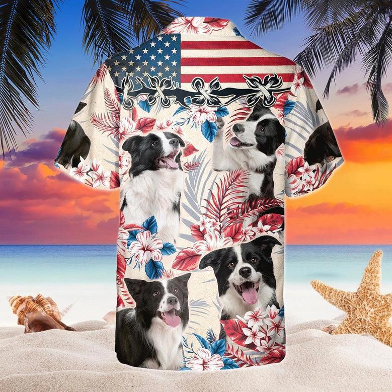 Border Collie Dog United States Flag Hawaiian Flowers All Over Printed Hawaiian Shirt, Farm Hawaiian Shirt, Farmer Hawaii