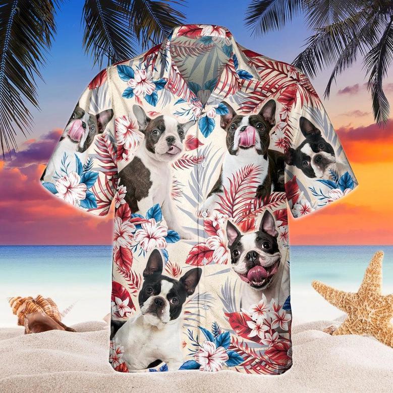 Boston Terrier Dog United States Flag Hawaiian Flowers All Over Printed Hawaiian Shirt, Farm Hawaiian Shirt, Farmer Hawaii