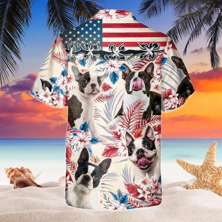 Boston Terrier Dog United States Flag Hawaiian Flowers All Over Printed Hawaiian Shirt, Farm Hawaiian Shirt, Farmer Hawaii