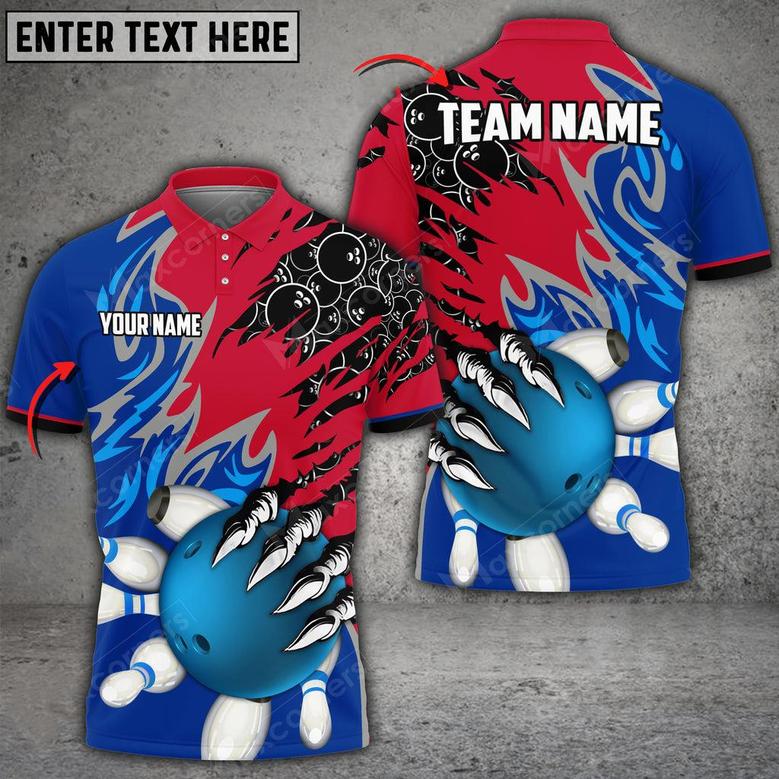 Bowling And Pins Evil Art Pattern Multicolored Bowling Jerseys Custom Name And Team Polo Shirt