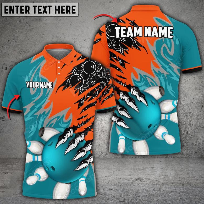 Bowling And Pins Evil Art Pattern Multicolored Bowling Jerseys Custom Name And Team Polo Shirt