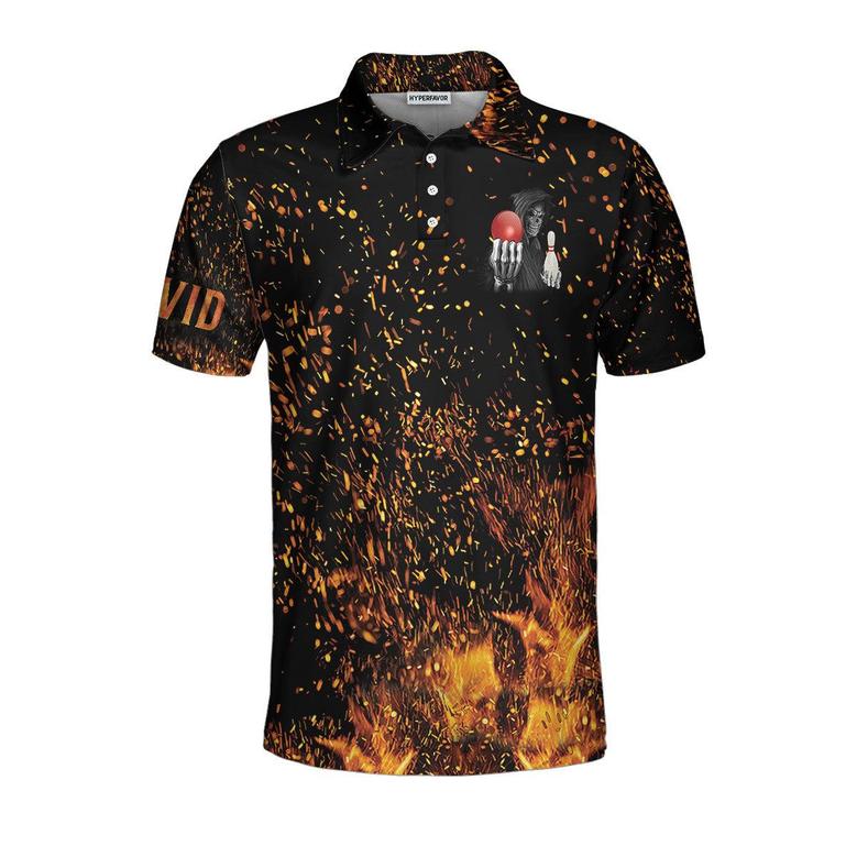 Bowling Beast Custom Polo Shirt, Flame Pattern Bowling Shirt For Men, Personalized Bowling Gift Idea Coolspod