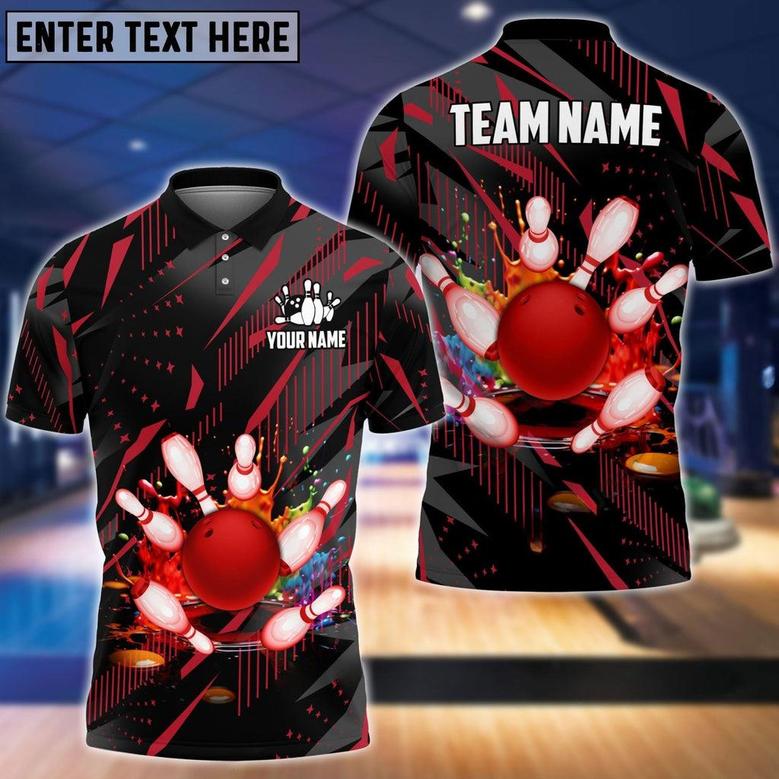 Bowling & Pins Classic Fireworks Multicolor Option Customized Name, Team Name Polo Shirt