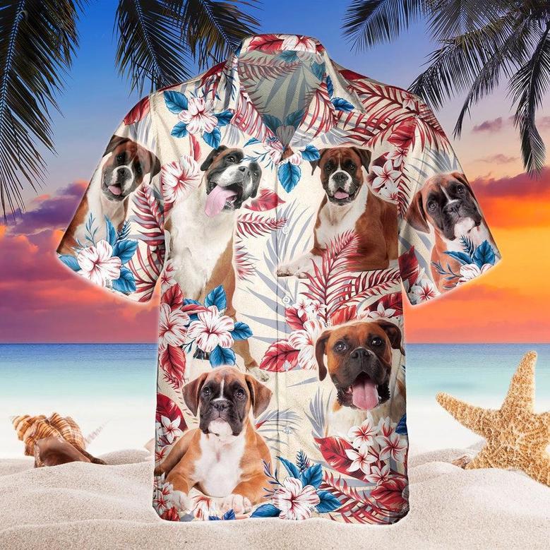 Boxer Dog United States Flag Hawaiian Flowers All Over Printed Hawaiian Shirt, Farm Hawaiian Shirt, Farmer Hawaii