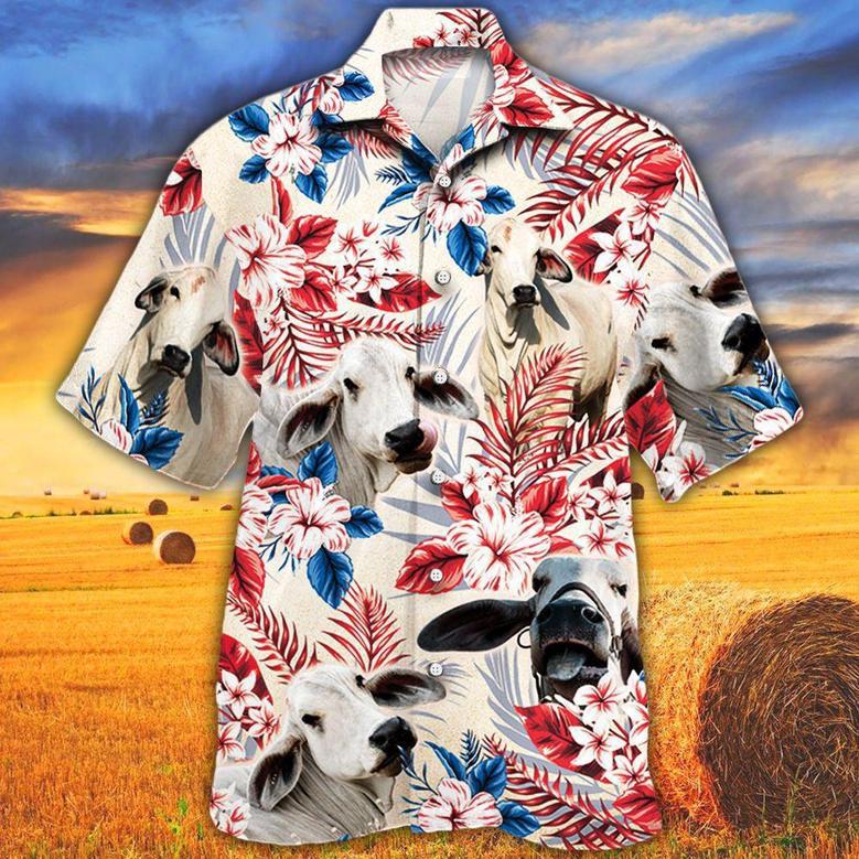 Brahman Cattle Australian Flag Hawaiian Flowers All Over Printed Hawaiian Shirt, Farm Hawaiian Shirt, Farmer Hawaii