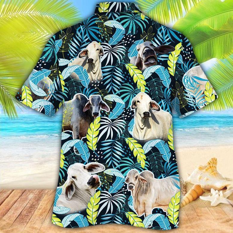 Brahman Cattle Jungle Leaves All Over Printed Hawaiian Shirt, Farm Hawaiian Shirt, Farmer Hawaii