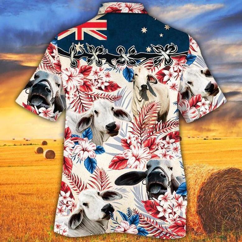 Brahman Cattle Lovers Australian Flag Hawaiian Shirt, Unisex Print Aloha Short Sleeve Casual Shirt