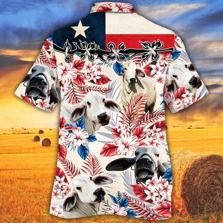 Brahman Cattle Lovers Texas Flag Hawaiian Shirt, Unisex Print Aloha Short Sleeve Casual Shirt