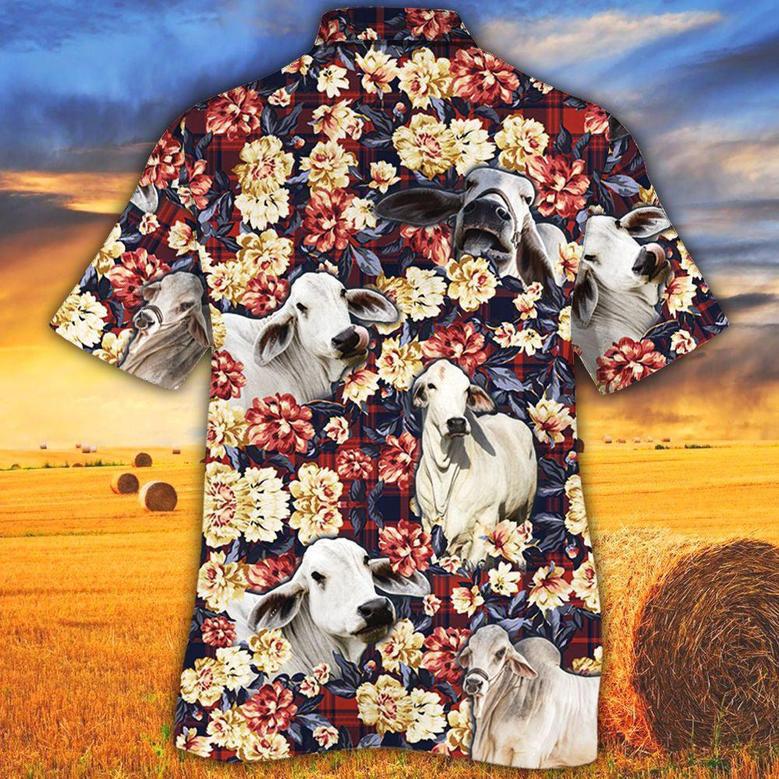 Brahman Cattle Red Plaid Pattern All Over Printed Hawaiian Shirt, Farm Hawaiian Shirt, Farmer Hawaii