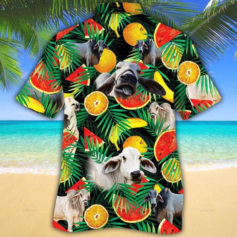 Brahman Cattle Tropical Fruits All Over Printed Hawaiian Shirt, Farm Hawaiian Shirt, Farmer Hawaii