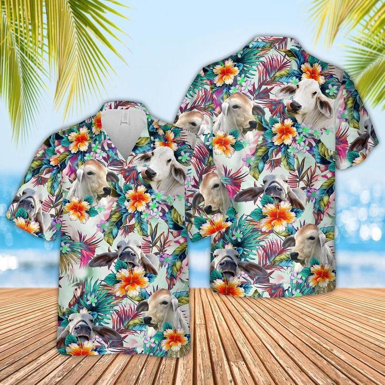 Brahman Colorful Leaf Pattern Hawaiian Shirt, Farm Hawaiian Shirt, Farmer Hawaii