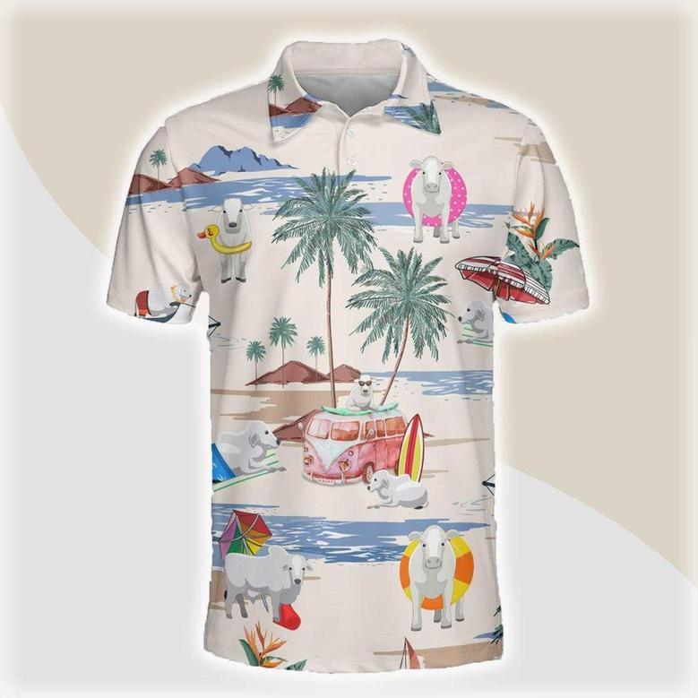 Brahman Men Polo Shirts For Summer - Brahman Summer Beach Pattern Button Shirts For Men - Perfect Gift For Brahman Lovers, Cattle Lovers