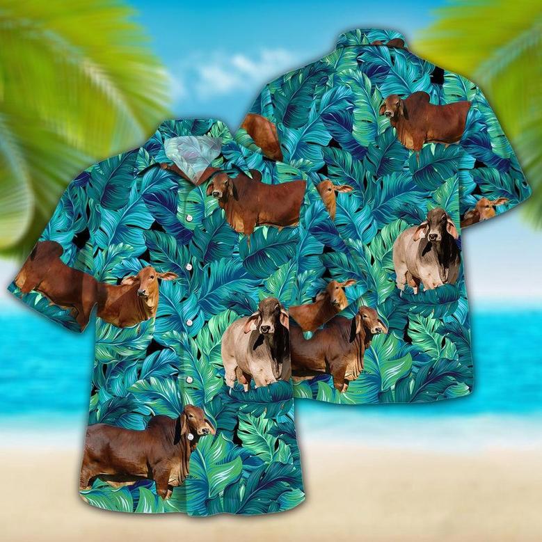 Brahman Tropical Hawaiian Palm Leaves All Over Printed Hawaiian Shirt, Farm Hawaiian Shirt, Farmer Hawaii