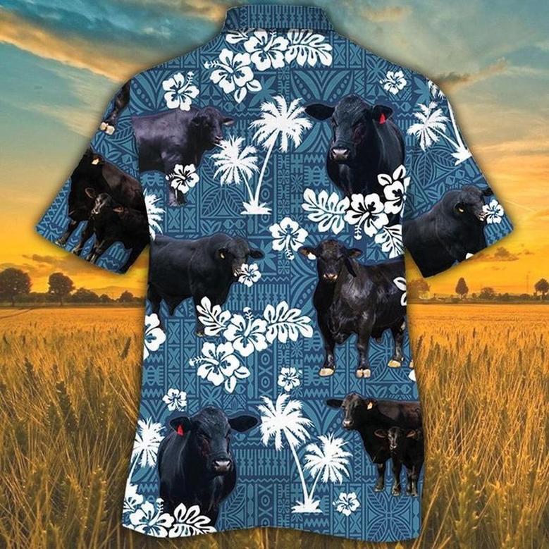 Brangus Cattle Blue Tribal All Over Printed Hawaiian Shirt, Farm Hawaiian Shirt, Farmer Hawaii