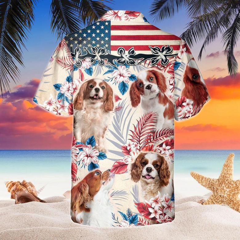 Cavalier King Charles Spaniel Dog United States Flag Hawaiian Flowers All Over Printed Hawaiian Shirt, Farm Hawaiian Shirt, Farmer Hawaii